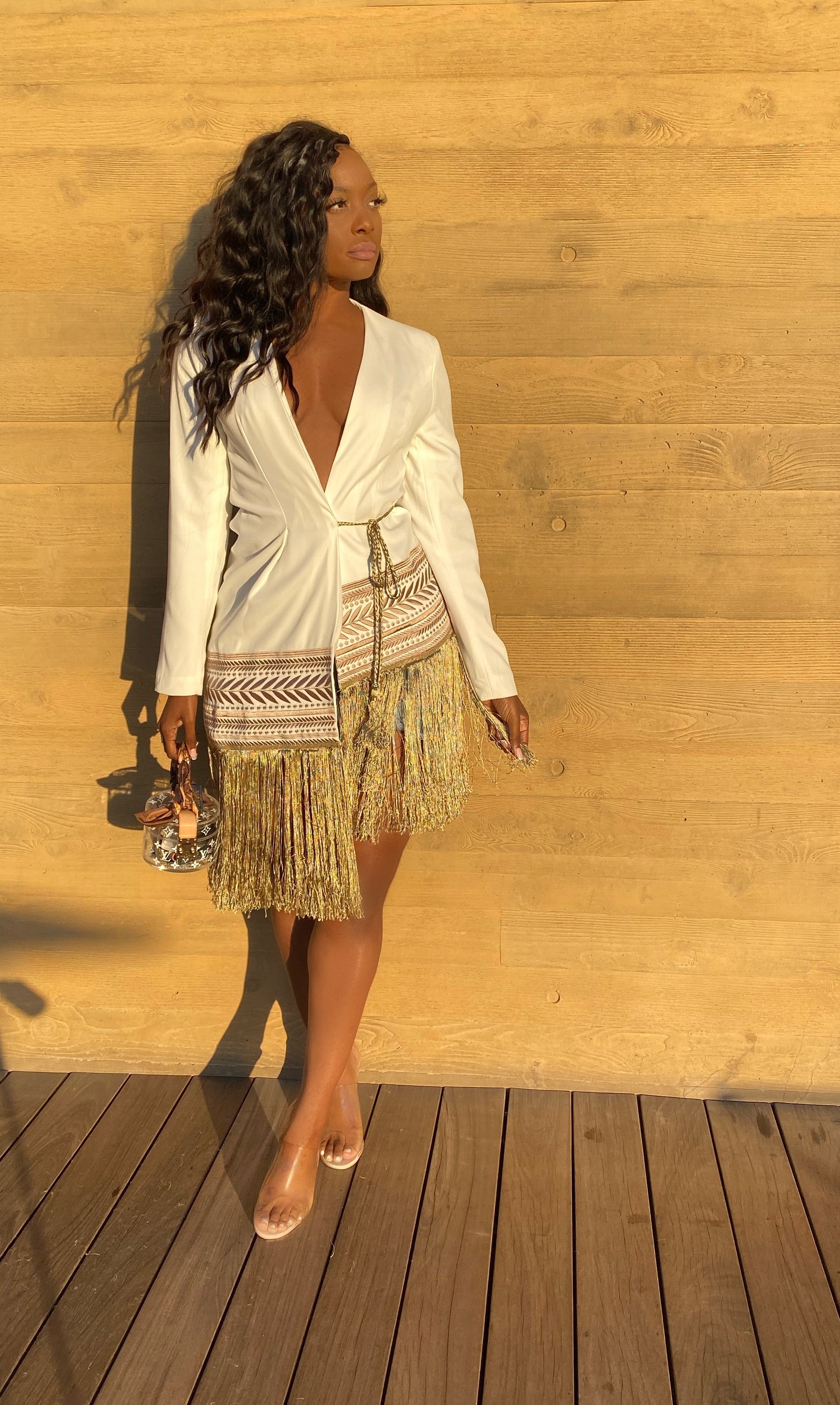 White fringe blazer clearance dress