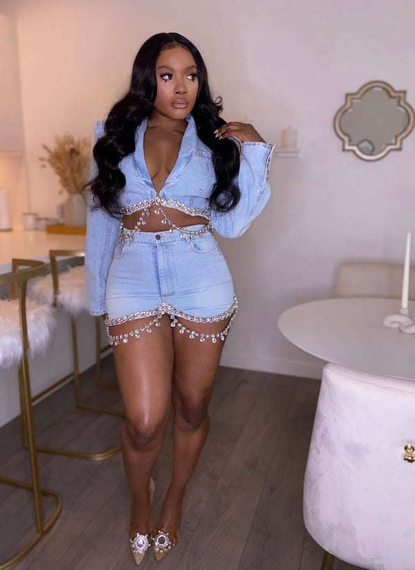 Chandelier | denim skirt set