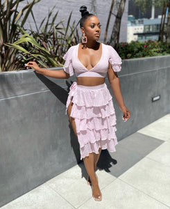 Vacay bae wrap skirt set | light pink