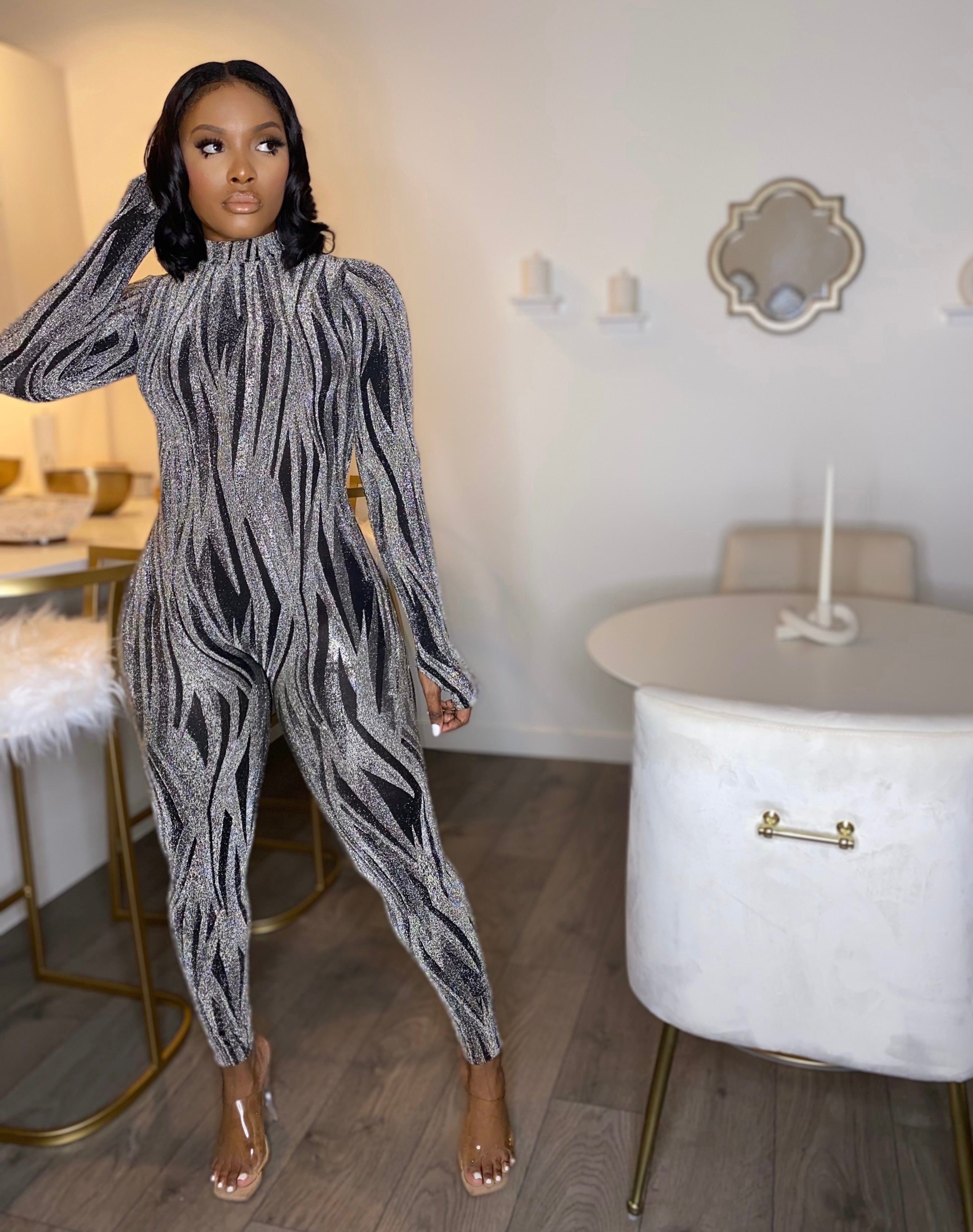 Silver long sleeve jumpsuit sale