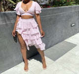 Vacay bae wrap skirt set | light pink