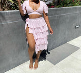 Vacay bae wrap skirt set | light pink