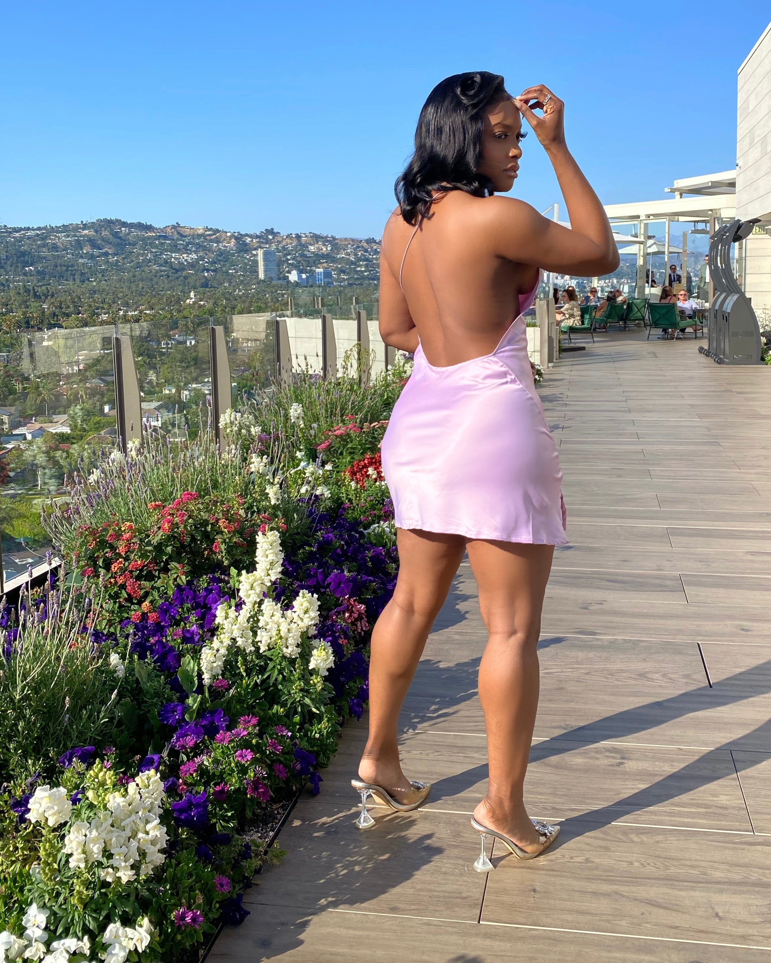 Lilac on sale backless dress