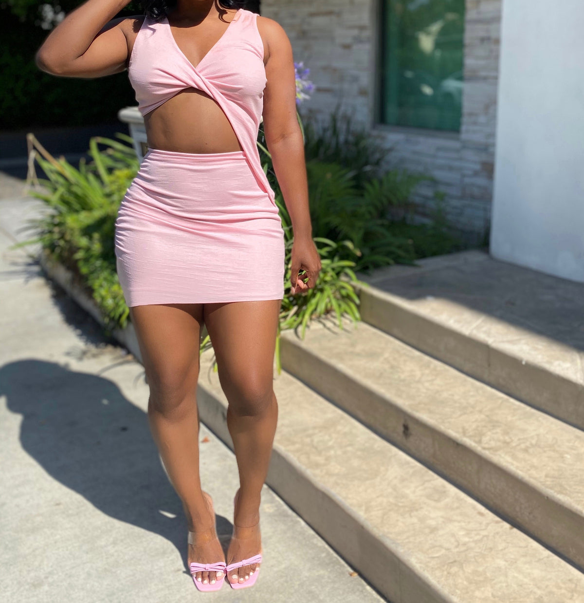 Twisted mini dress | pink