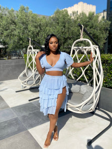 Vacay bae wrap skirt set | blue